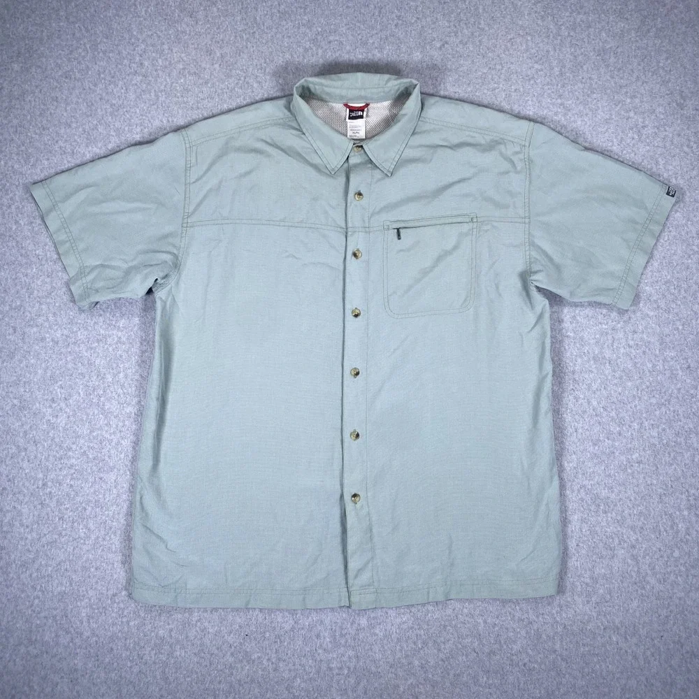 The North Face Button Up Shirt Mens XL Green Short Sleeve Hiking Vented